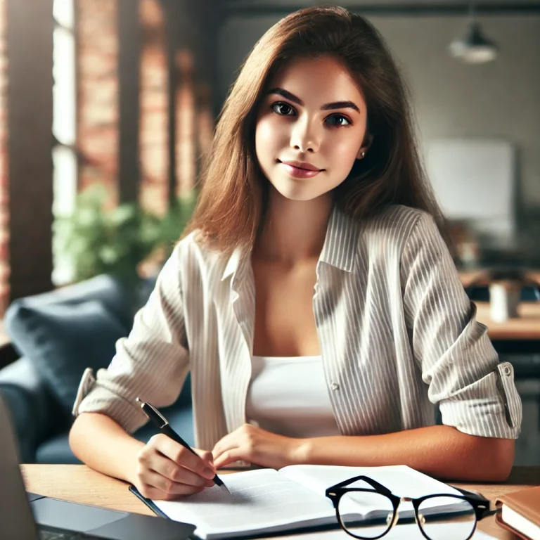 Orto-K o PRK para oposiciones: Mujer joven estudiando sin gafasa