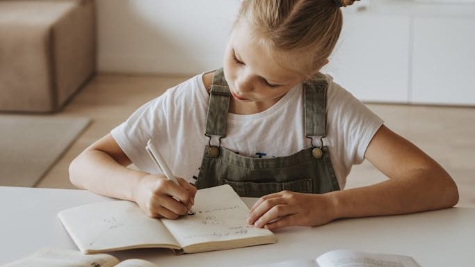Little Girl Writing on a Notebook